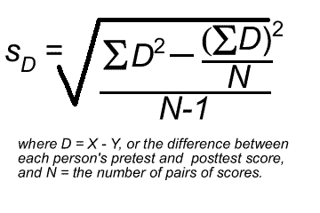 standard deviation of the distribution of differences between the scores